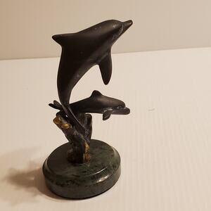 SPI Gallery Dolphin and Baby Swimming Art Sculpture Figurine Brass